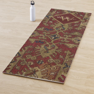 Rustic Monogrammed Oriental Persian Red Pattern Yoga Mat