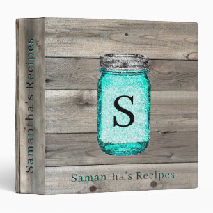 Rustic Monogrammed Teal Mason Jar Recipe Binder