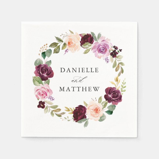 Rustic Moody Floral | Personalized Wedding Napkin (Front)