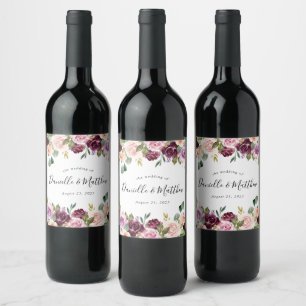 Rustic Moody Floral   Personalized Wedding Wine Label