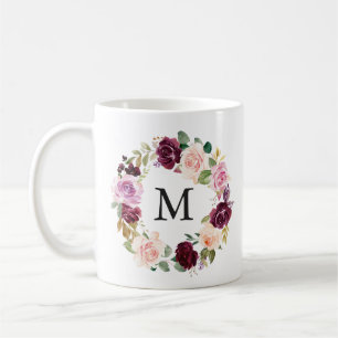 Rustic Moody Floral Wreath Monogram Coffee Mug