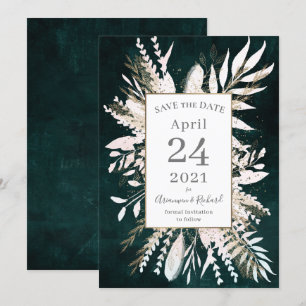 Rustic moody Green Botanicals Save the Date Invitation