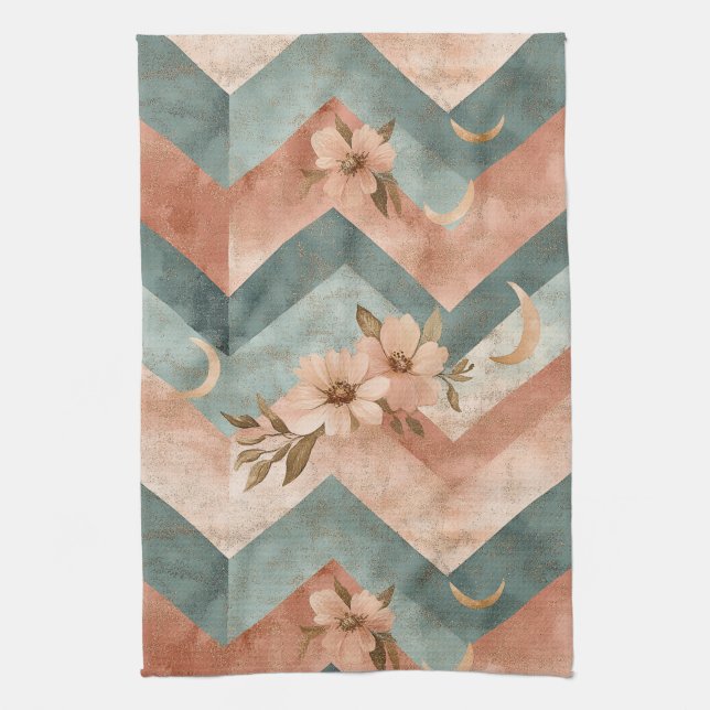 Rustic Moon Floral Chevron Earthy Pattern (10) Kitchen Towel (Vertical)