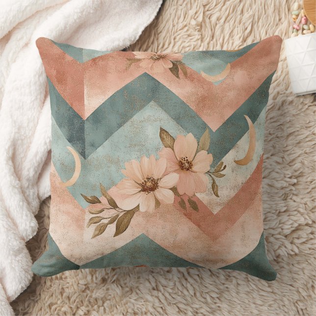 Rustic Moon Floral Chevron Earthy Pattern (10) Throw Pillow (Blanket)