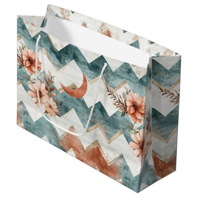 Rustic Moon Floral Chevron Earthy Pattern (1) Large Gift Bag (Front Angled)