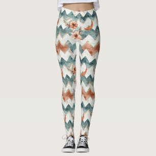 Rustic Moon Floral Chevron Earthy Pattern (1) Leggings