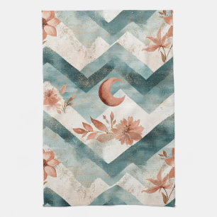 Rustic Moon Floral Chevron Earthy Pattern (2) Kitchen Towel