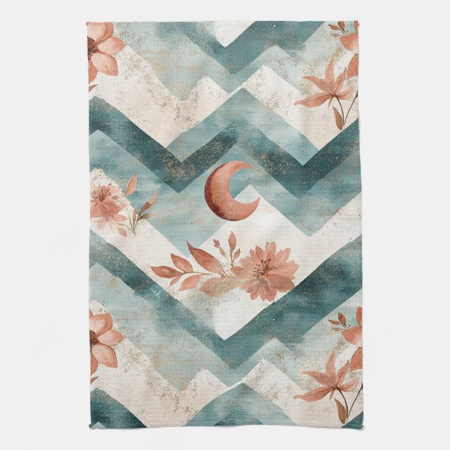 Rustic Moon Floral Chevron Earthy Pattern (2) Kitchen Towel (Vertical)