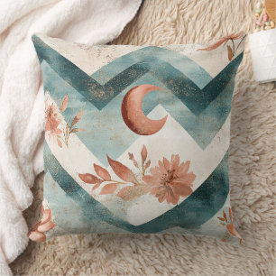 Rustic Moon Floral Chevron Earthy Pattern (2) Throw Pillow