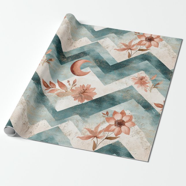 Rustic Moon Floral Chevron Earthy Pattern (2) Wrapping Paper (Unrolled)