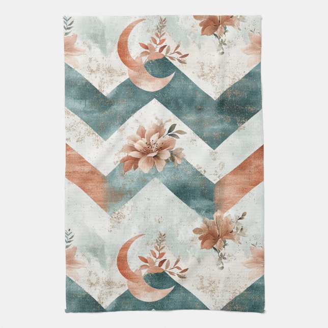 Rustic Moon Floral Chevron Earthy Pattern (3) Kitchen Towel (Vertical)