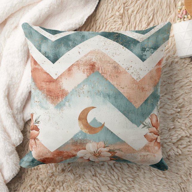 Rustic Moon Floral Chevron Earthy Pattern (4) Throw Pillow (Blanket)