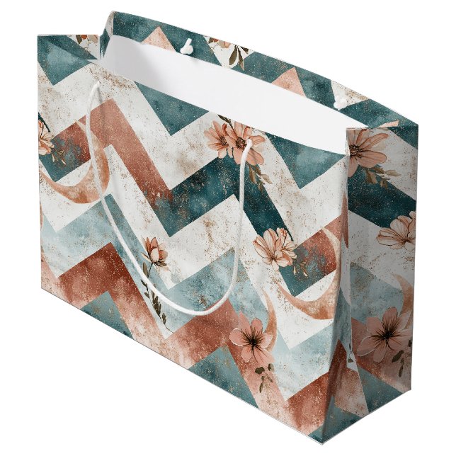 Rustic Moon Floral Chevron Earthy Pattern (5) Large Gift Bag (Back Angled)