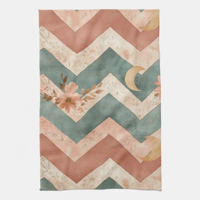 Rustic Moon Floral Chevron Earthy Pattern (6) Kitchen Towel (Vertical)