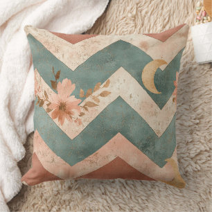 Rustic Moon Floral Chevron Earthy Pattern (6) Throw Pillow