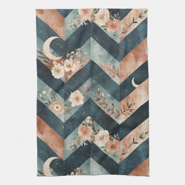 Rustic Moon Floral Chevron Earthy Pattern (9) Kitchen Towel (Vertical)