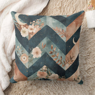 Rustic Moon Floral Chevron Earthy Pattern (9) Throw Pillow