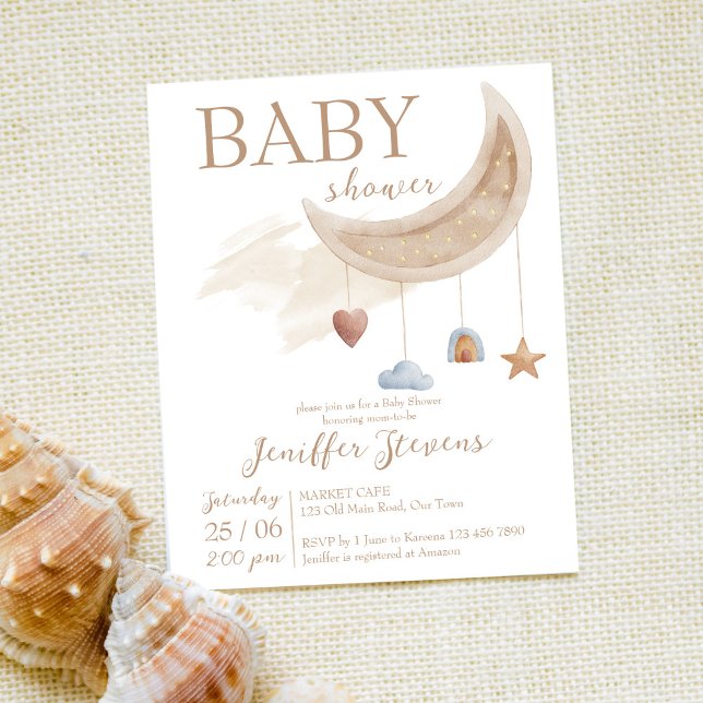 Rustic moon toy boho baby shower budget invitation (Creator Uploaded)
