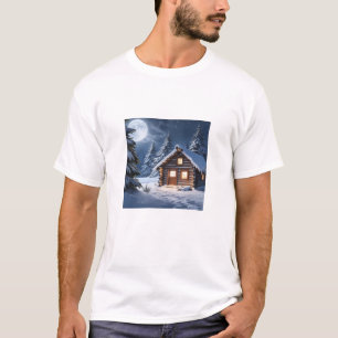 Rustic Moonlight Cozy Winter Cabin T-Shirt
