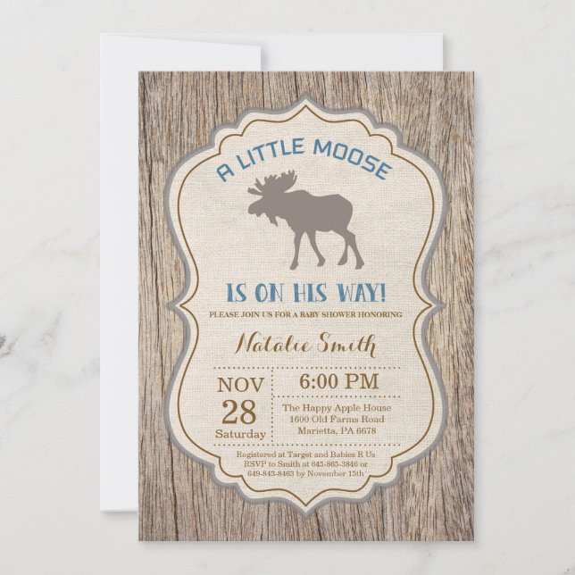 Rustic Moose Baby shower Invitation Garçon (Devant)