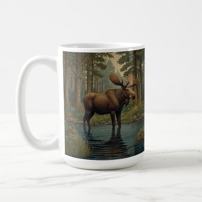 Rustic moose boho trees woodland forest greenery  coffee mug (Left)