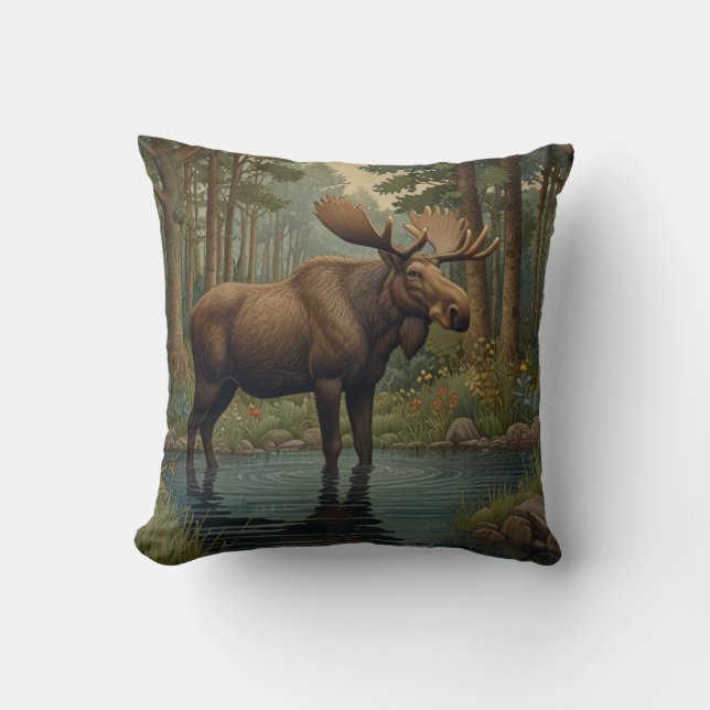 Rustic moose boho woodland forest greenery  throw pillow (Front)
