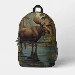 Rustic moose boho woodland forest lake design printed backpack