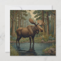 Rustic moose boho woodland forest lake