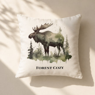 Rustic Moose Cabin Decor Custom Lodge Name Art Throw Pillow