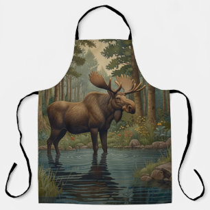Rustic moose deer boho woodland forest greenery  apron