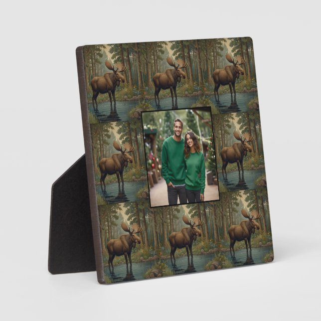 Rustic moose deer boho woodland forest photo  plaque (Front)