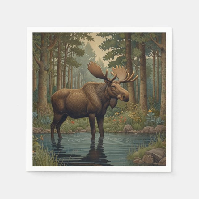 Rustic moose elk boho woodland forest greenery  napkin (Front)