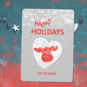 Rustic Moose Family Photo Snowfall Holiday Card