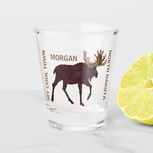 Rustic Moose Faux Leather Cool Add Your State Shot Glass (Front)