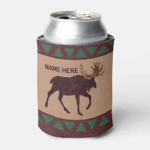 Rustic Moose Faux Leather-Look Design Can Cooler