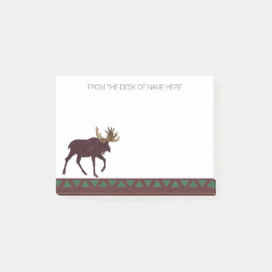 Rustic Moose Faux Leather-Look Personalized Post-it Notes