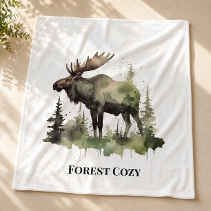 Rustic Moose Lodge Decor Forest Cozy Aesthetic Fleece Blanket