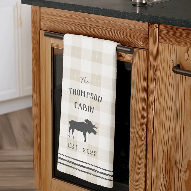 Rustic Moose Personalized Plaid Kitchen Towel (Creator Uploaded)
