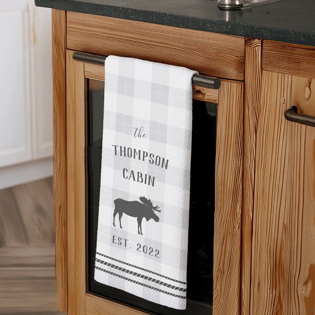 Rustic Moose Personalized Plaid Kitchen Towel (Creator Uploaded)