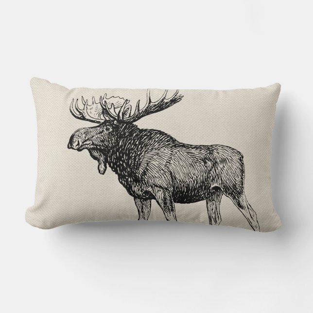 Rustic Moose Sketch and Laurels - Personalized Lumbar Pillow (Front)