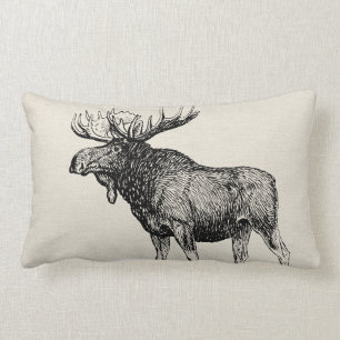 Rustic Moose Sketch and Laurels - Personalized Lumbar Pillow