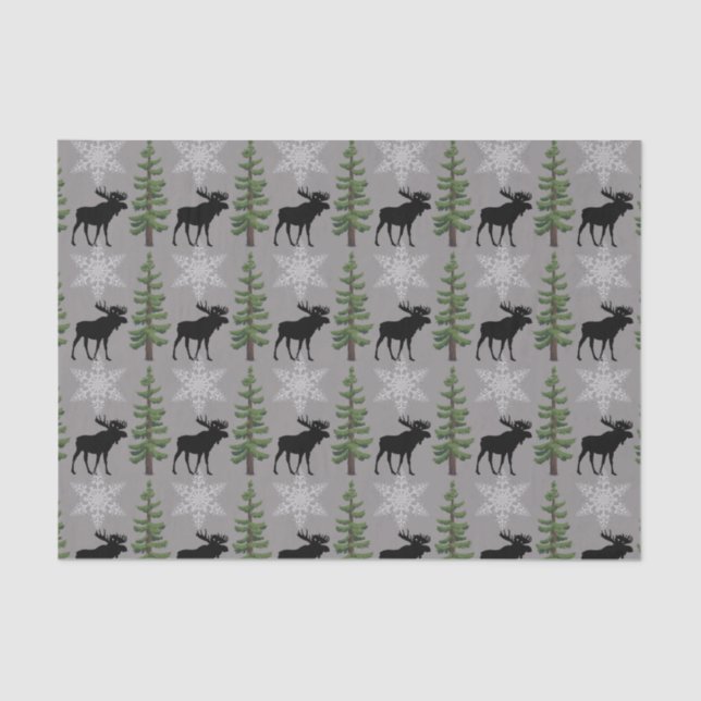 Rustic Moose Snowflake and Pine Tree  Tissue Paper (Front)