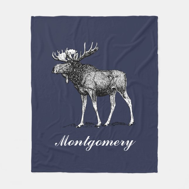 Rustic Moose Solid Custom Colour Family Name Fleece Blanket (Front)