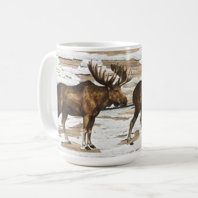 Rustic Moose Weathered Wood Coffee Mug (Front Left)