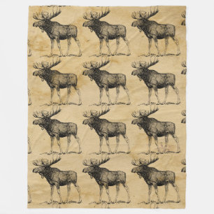 Rustic Moose Wildlife Fleece Blanket Cabin Decor
