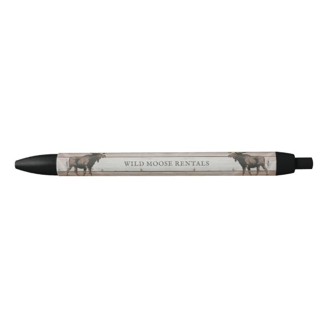 Rustic Moose Wood Cabin Bed Breakfast Promotional Black Ink Pen (Front)
