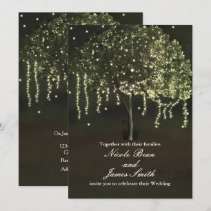 Rustic Mossy Lighted Tree Wedding Invitations