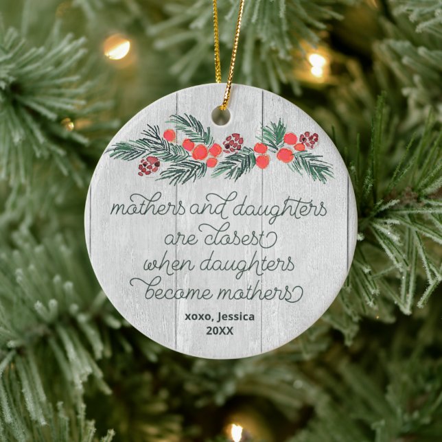 Rustic Mothers & Daughters Personalized Pregnancy Ceramic Ornament (Tree)
