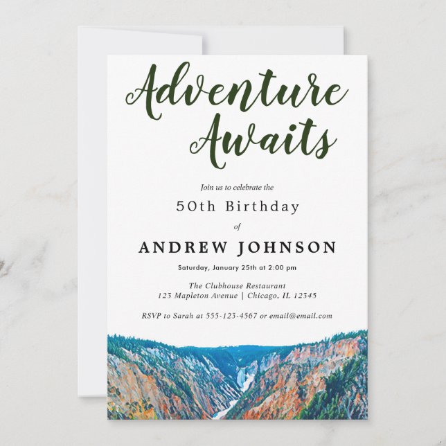 Rustic Mountain Adventure Awaits Birthday Party In Invitation (Front)