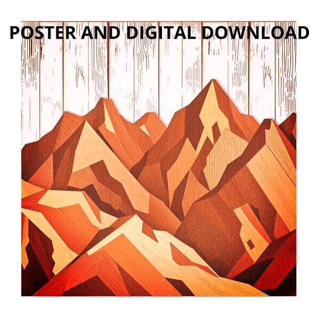 Rustic Mountain Artwork in Organic Wood Background Poster (Creator Uploaded)